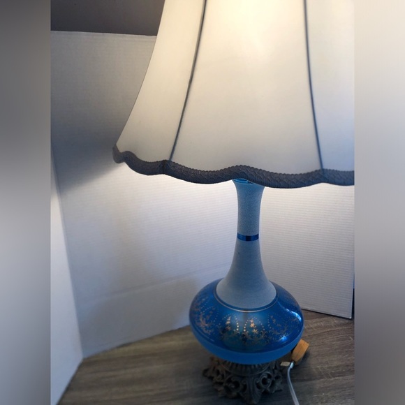 Vtg France Made Blue Sugared Glass Table Lamp - Picture 2 of 13